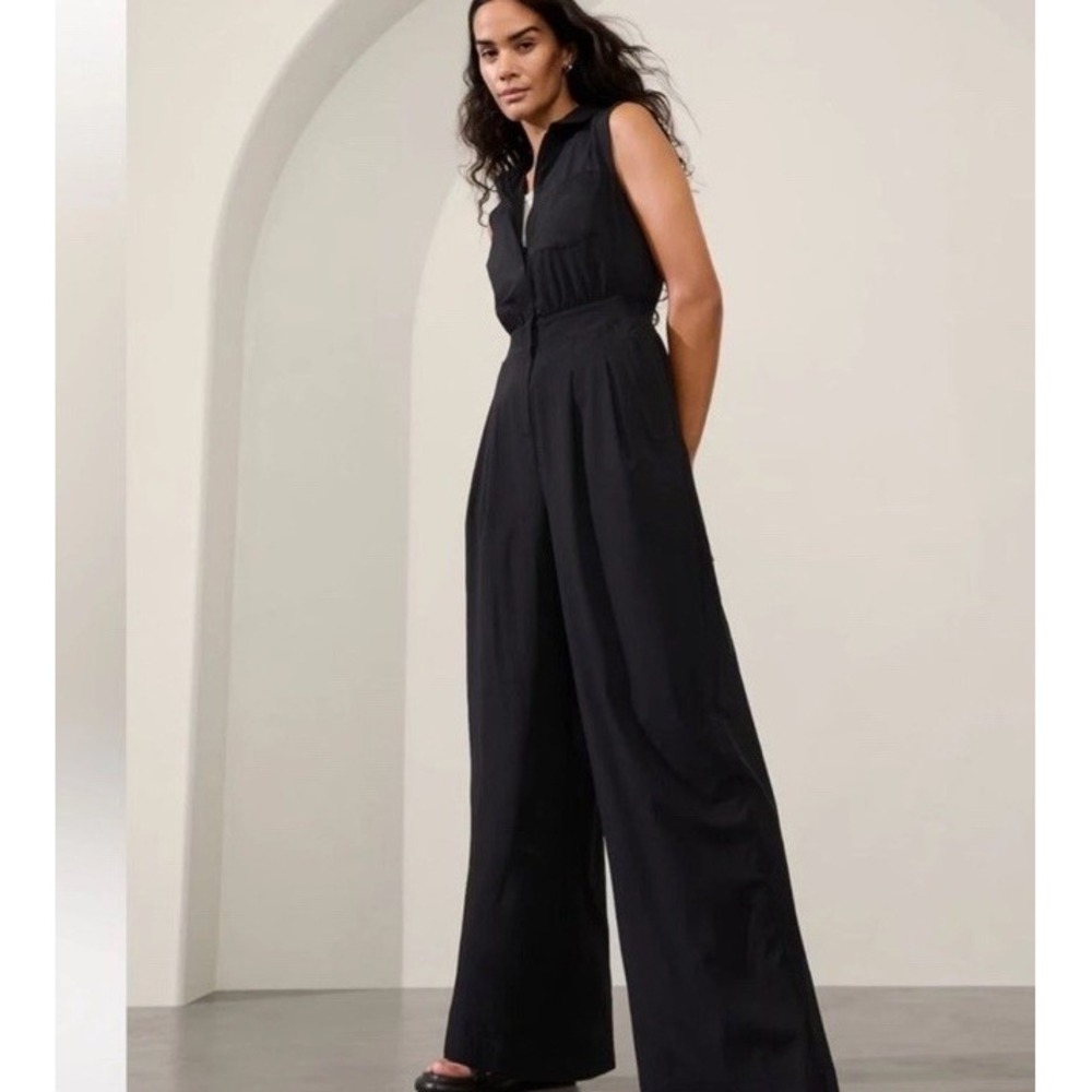 NWOT‎ Athleta BROOKLYN HEIGHTS WIDE LEG JUMPSUIT, BLACK SIZE 0 / Small
